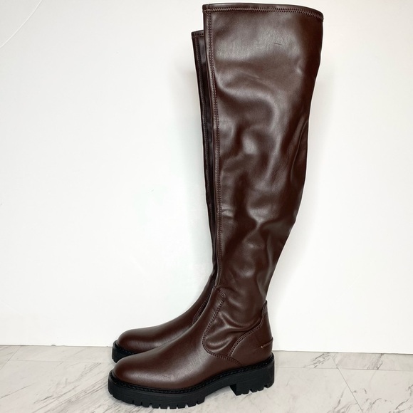 New! Sarto Franco Sarto Fera Over The Knee Wide Calf Brown Faux Leather Boot 9M - Picture 1 of 15